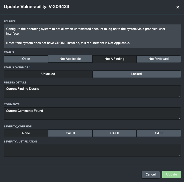 STIG Update Vuln Modal